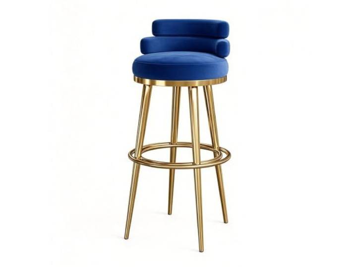 Guyifuny Barhocker für Hausbar Samt Niedrige Rückenlehne Samtbezug auf hochdichtem Schaum, niedrige Rückenlehne, Metallgestell mit Fußstütze, für Küche(Blue,29.5in Gold)
