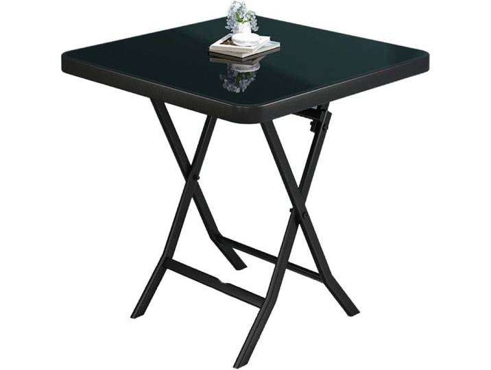 Table de Jardin Pliante Carrée 80cm*80cm en Verre et métal Petite Table Facile à Entretenir pour Balcon Jardin terrasse Salon