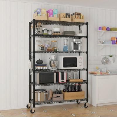No 6-Tier Steel Wire Shelving Rck with Wheels