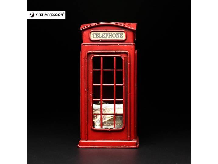 Tirelire vintage rouge en forme de cabine téléphonique britannique, artisanale en fer, pour la décoration de la maison et l'ornement de bureau
