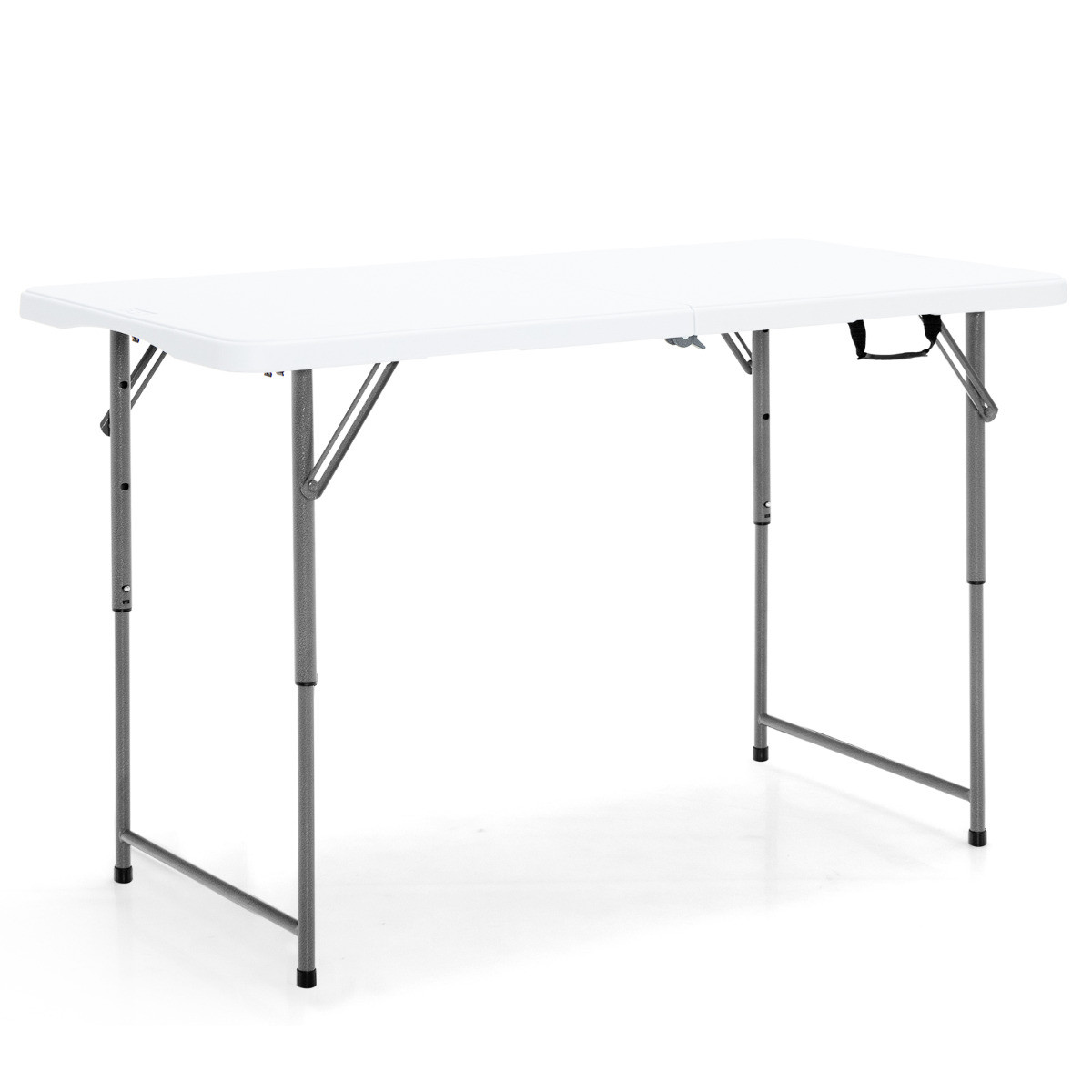 Costway Opvouwbare Picknicktafel met 3 Verstelbare Hoogtes, Draagbare Eettafel voor op de Camping, Wit