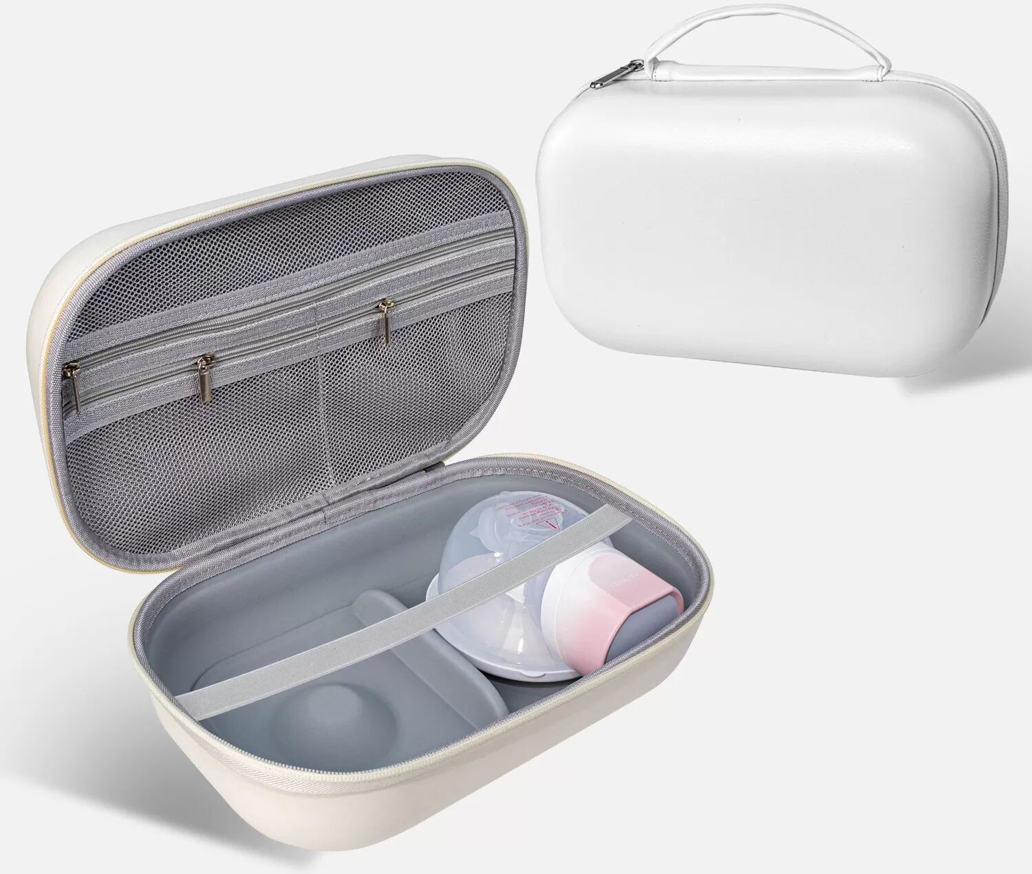 INF Tragbare EVE Brustpumpen-Aufbewahrungstasche – wasserabweisend, stoßfest, Nass/Trocken-Trennung, Multi-Pocket Organizer, Weiß