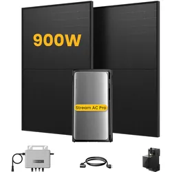 EcoFlow Balkonkraftwerk Set, 890/1000Wp Bifaziale Solarmodule, 800W Wechselrichter, Powerness - 2 x 450Wp Bifaziale Full Black / mit Stream AC pro 1920Wh & Smart Meter / Standardversand (Versandkosten werden bei der Kasse berechnet)
