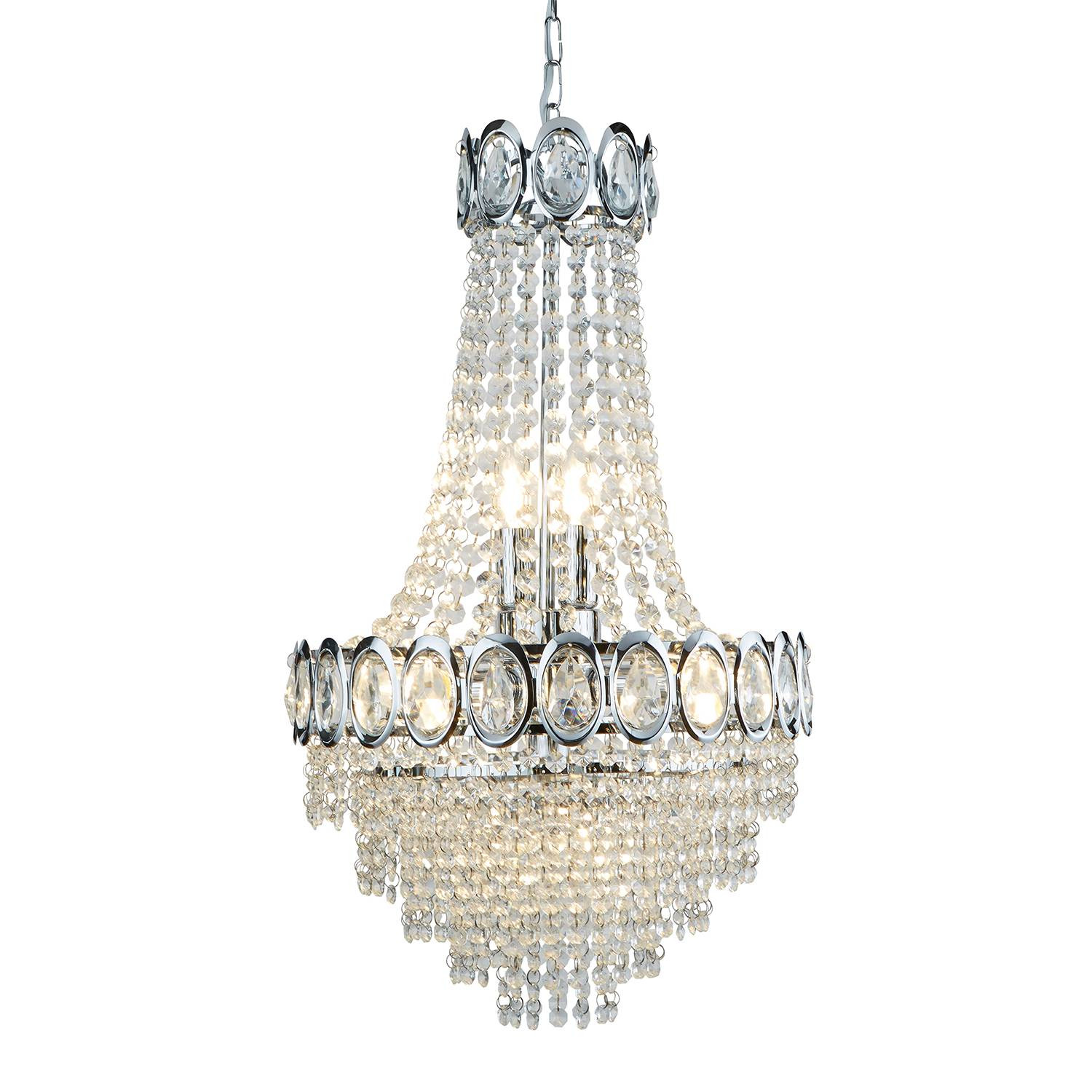 Searchlight Kroonluchter Louis Philipe Zilver Chroom Glas en Metaal B: 38 cm, D: 38 cm, H: 128 cm