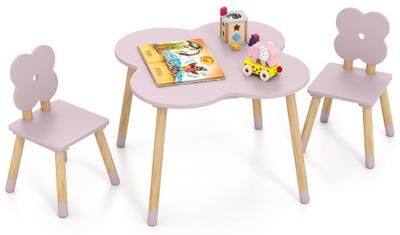 Costway Flower-shaped Kids Table Set with Solid Pine Wood Legs-Pink