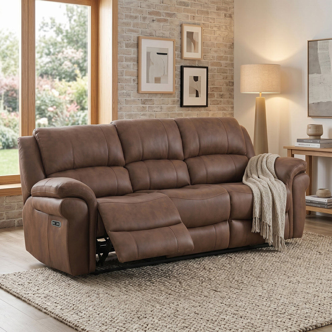 Lark Manor Coomes 3 Seater Electric Reclining Sofa Tan 100cm H X 222cm W X 90cm D