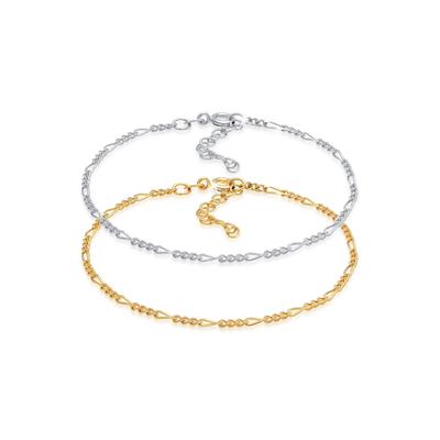 Armketten Set ELLI "Armband Figaro Basic Bi-Color 2er Set 925 Sterling Silber" Gr. 160, silber, Armbänder, Damen, Silber 925 (Sterlingsilber)