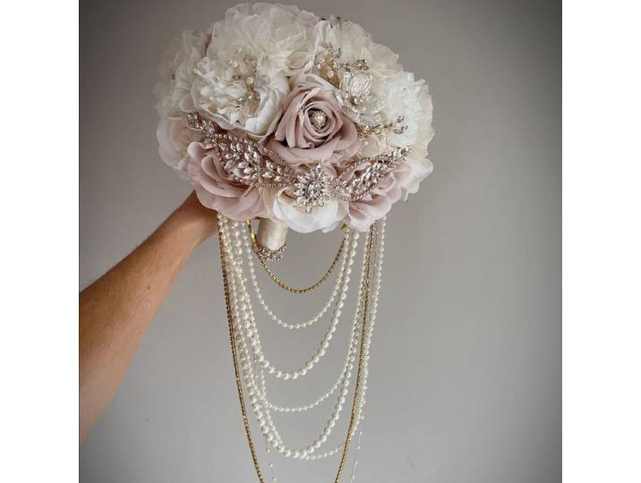 Peorchidée rose poussiéreux et ivoire Bouquet de mariée strass Glamour perles perlées Goth cascade Bouquet de mariage pour mariée personnalisé