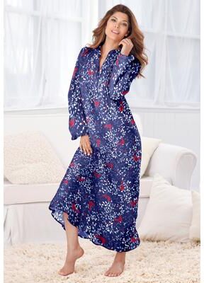 Plus Size Women's Long Flannel Nightgown by Only Necessities in Evening Blue Cardinals (Size 2X)