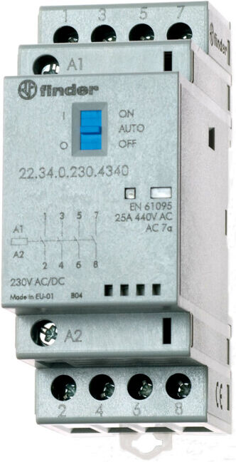 Finder Contacteur d'installation 230VAC/DC, 4S, LED 22.34.0.230.4340 (223402304340)
