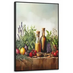 LEINWAND Bilder mit Rahmen - Stilleben - Kräuter - Gewürze - Früchte - Farbenfroh - 80x120