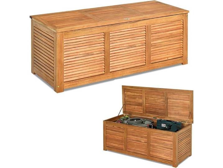 GOPLUS Coffre de Jardin en Bois d'Acacia 120x45x45CM-Charge 150KG Boîte de Rangement avec Poignée Ronde&Charnière Métallique