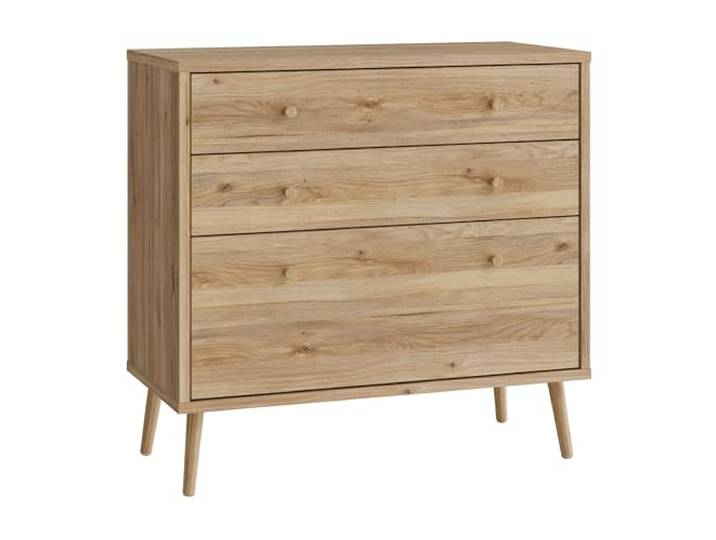 Forte HARLLSON Sideboard 90, Mid-Century-Modern Stil, leichte Montage Dank EasyKlix by Forte, 3 Schubladen, Holzwerkstoff, Mauvella Eiche Holzdekor, 89,8 cm breit x 86,5 cm hoch x 41,5 cm tief