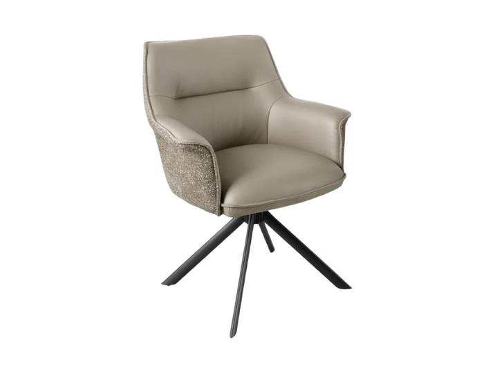 180° drehbarer Echtleder Designstuhl „Le Grand“ mit Armlehnen Taupe Invicta Interiors