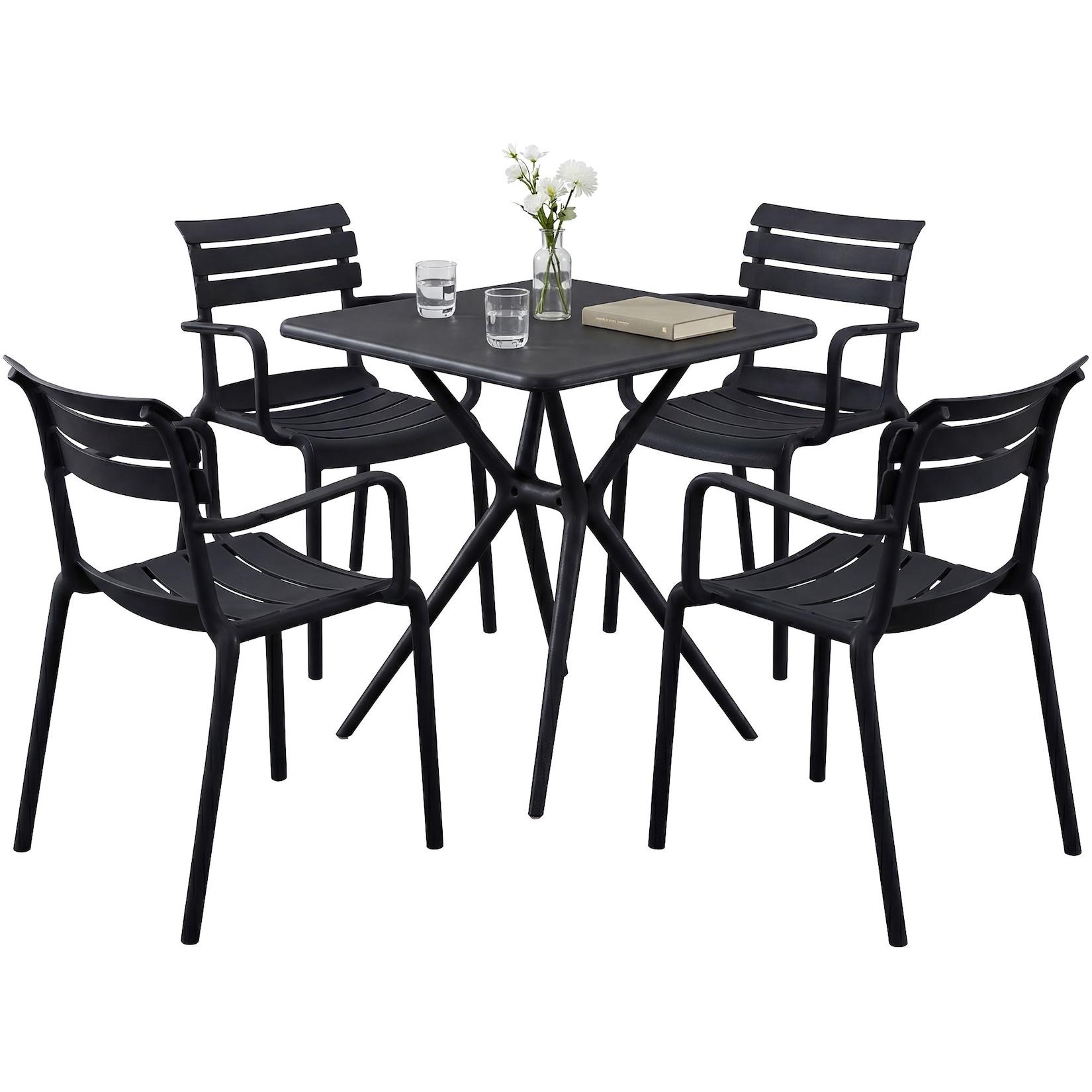CLP Gartenmöbel-Set Avena mit 4 Stühlen Farbe: schwarz