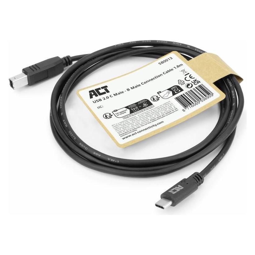 ACT USB 2.0 cable, USB-C to USB-B, 1.8 meters (1.80 m, USB 2.0) (SB0013)