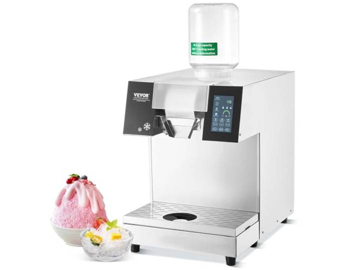 VEVOR Machine à Glace Râpée de Neige Commerciale\, Machine à Râper la Glace 180 kg/24H\, Machine à Glace Pilée en Inox\, Système de Refroidissement par Liquide\, Glace Rasée pour Dessert Boulangerie Café
