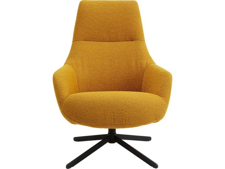 Fauteuil pivotant en polyester bouclé jaune et acier