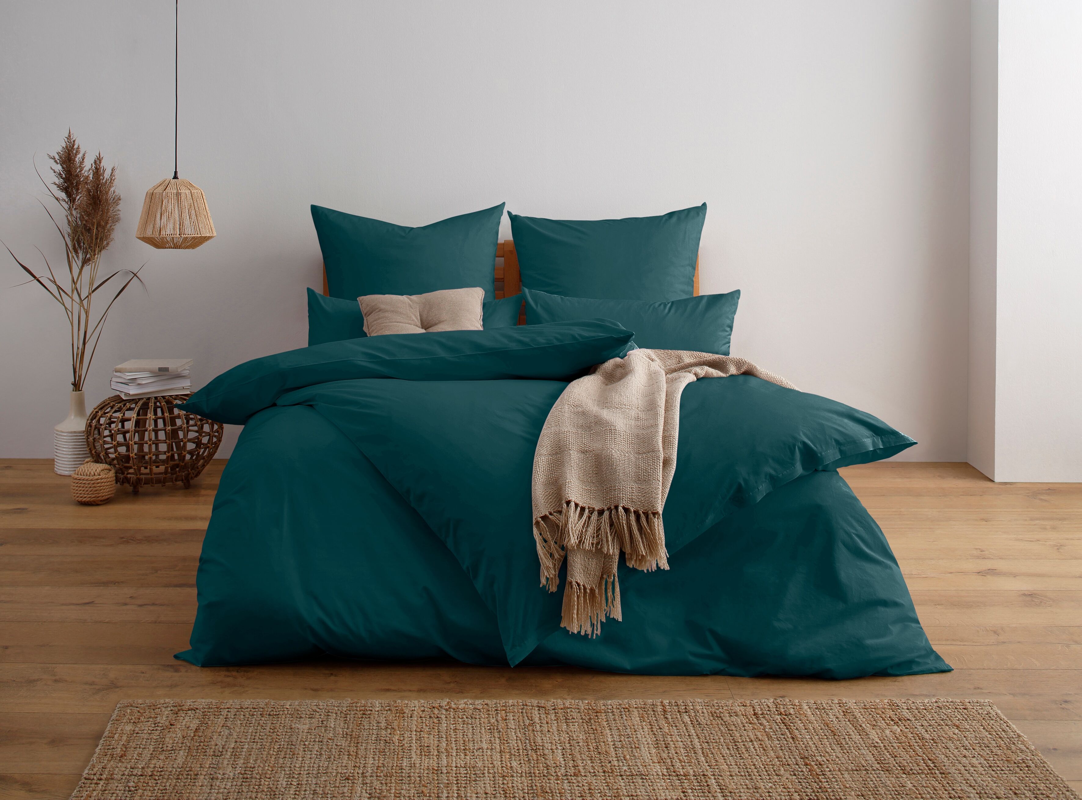 Bettwäsche GOODPRODUCT "LUISA in Gr. 135x200, 155x220 u.a. Bettwäsche-Set mit Baumwolle", grün (petrol), B/L: 200cm x 200cm, 1 Stk., 2 Stk., Perkal, B/L: 80cm x 80cm, 3, Perkal, Obermaterial: 100% Baumwolle, Bettwäsche, Bettwäsche, 4 Qualitäten für dein p
