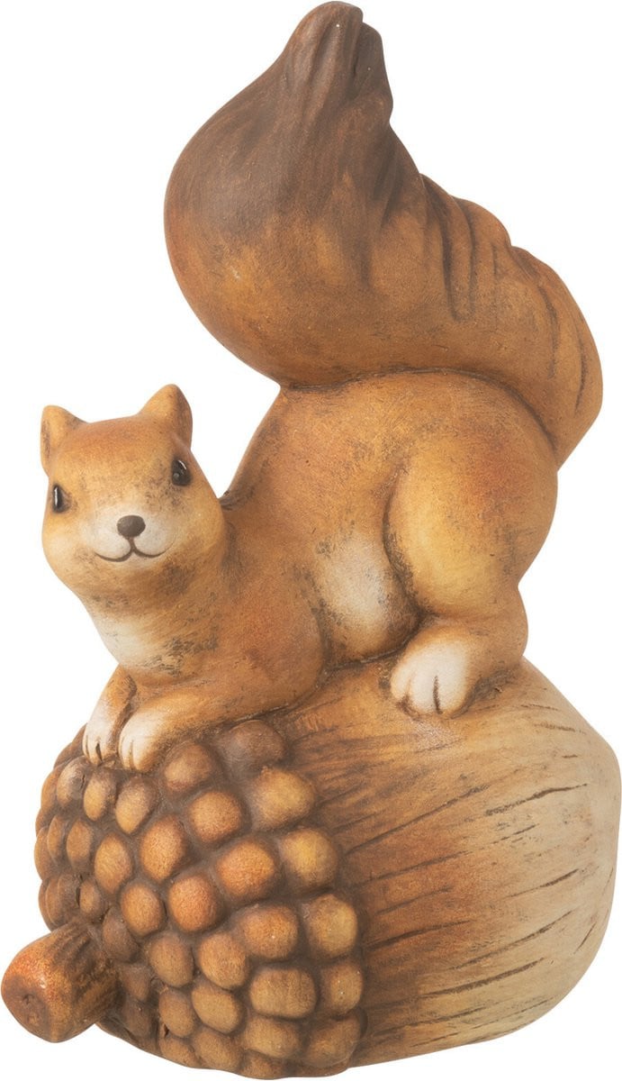 J-Line Decoratie Eekhoorn op eikel - Porselein - Bruin - Large