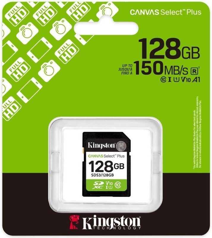 Tarjeta de Memoria Kingston CANVAS Select Plus 128GB SD XC/ Clase 10/ 150MBs