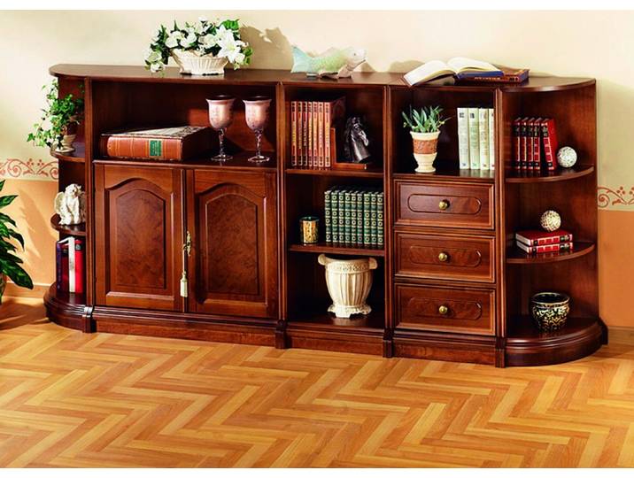 Teilmassive Möbelserie mit Echtholzfurnier, Nussbaum, Schubladenschrank