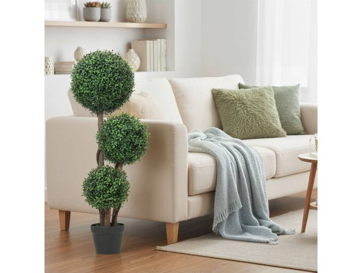 HOMCOM Plante Artificielle 3 Boules Tronc Bois Pot 100cm Vert