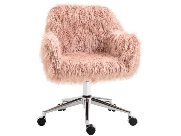 Shopentra Drehstuhl Rosa, Kunstfell, Silber, ergonomisch, Pink, Metall, 60x85x57 cm, Büromöbel, Bürostühle, Drehstühle