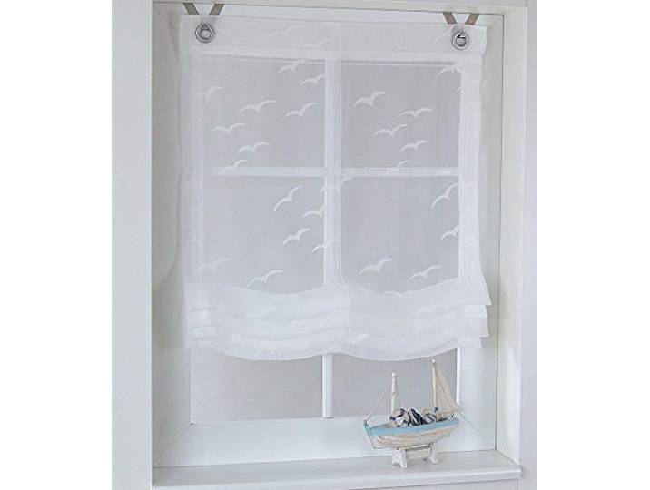 Store bateau à œillets - Blanc transparent - Motif marin - Largeur 100 cm x hauteur 130 cm