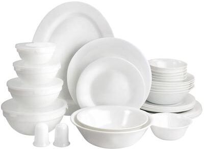 Gibson Ultra 36 Piece Tempered Opal Glass Combo Dinnerware Set in White - 36 Piece