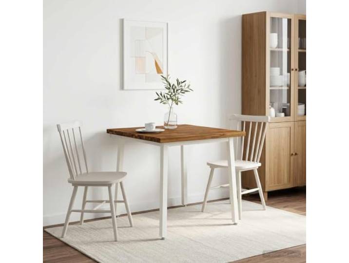 Esstisch Massivholz Akazie 90x90x75 cm Natürlich und Weiß Rechteckige Form, verzinkte Stahlbeine, -Rutsch-Zubehör, für Esszimmer und Wohnzimmer, Innenbereich