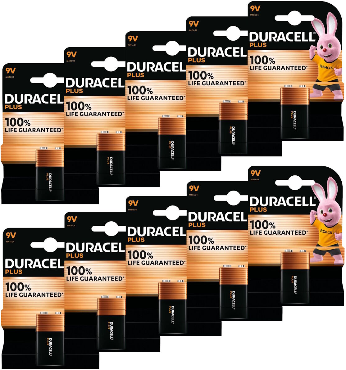 Duracell Plus 9V Alkaline Batteries 6LR61 - Pack of 10