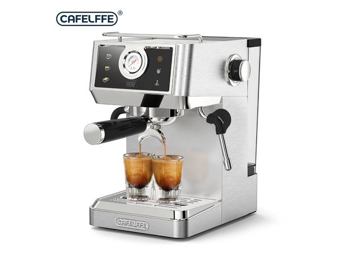 Machine à café expresso CAFELFFE 58 mm, cafetière, mousseur à lait intégré, 20 bars, infusion à froid pour Americano, Cappuccino et Latte