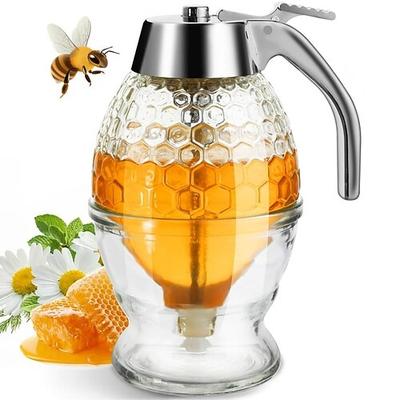 Tropffreier Honigspender aus Glas mit Kunststoffdeckel, Sirupspender, Honigglas mit praktischem Ausgießer – sauber und praktisch für Küche, Esszimmer und Frühstück.