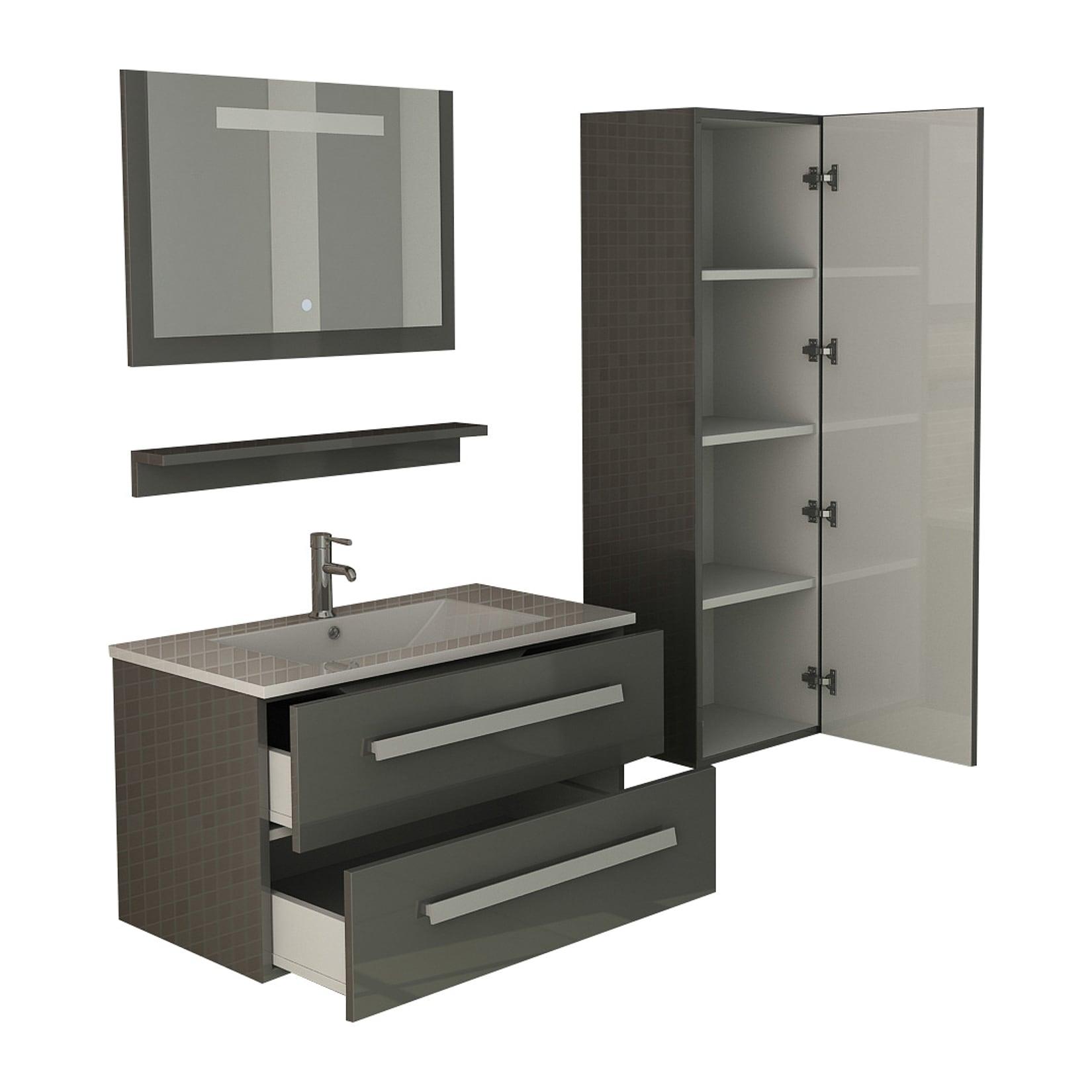 Badset Badmöbel Set hochglanz ST. MORITZ grau mit Spiegel Inkl LED und Schrank