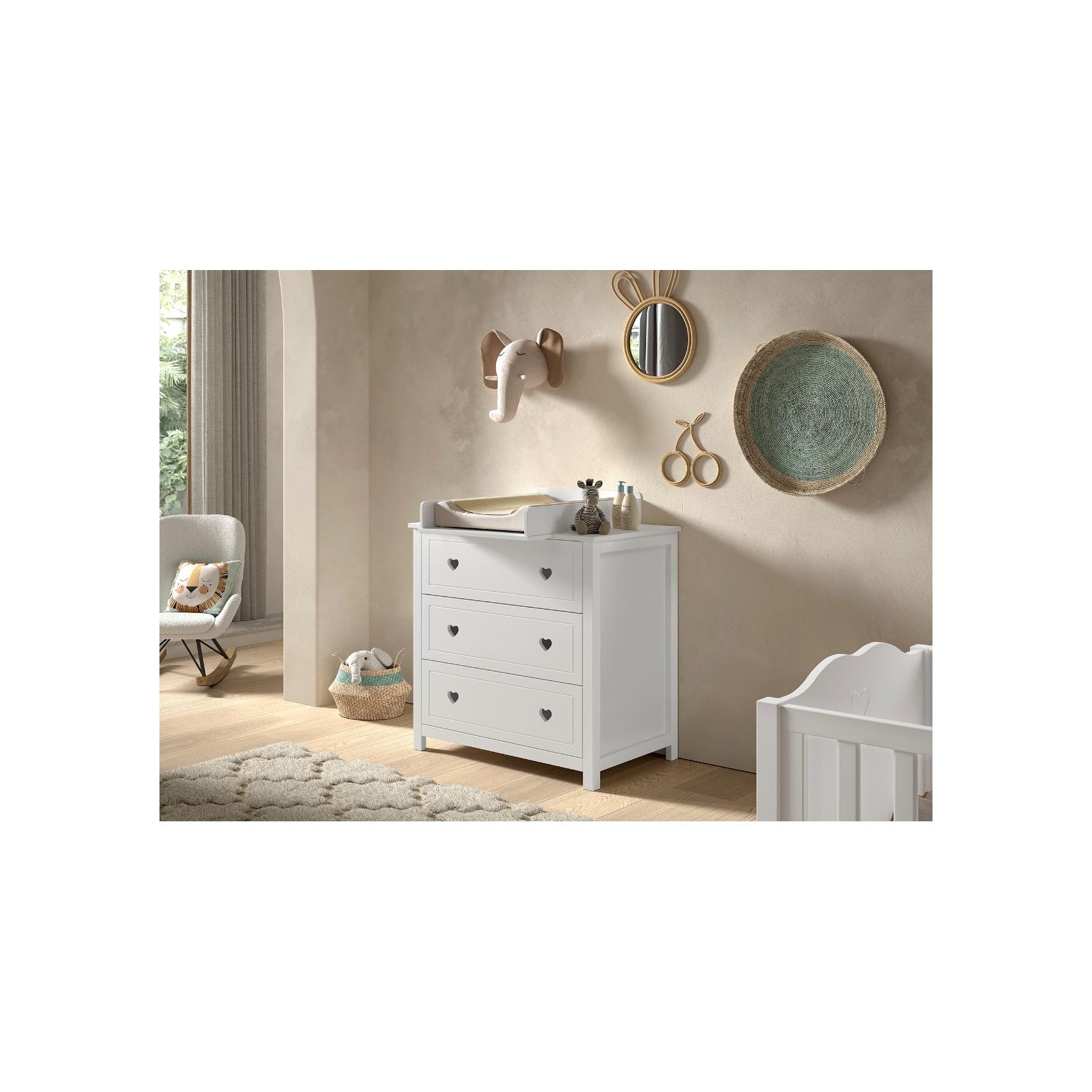 AMORI 2-tlg Set best. aus: Kommode m. 3 Schubladen, Wickelaufsatz, weiß lackiert
