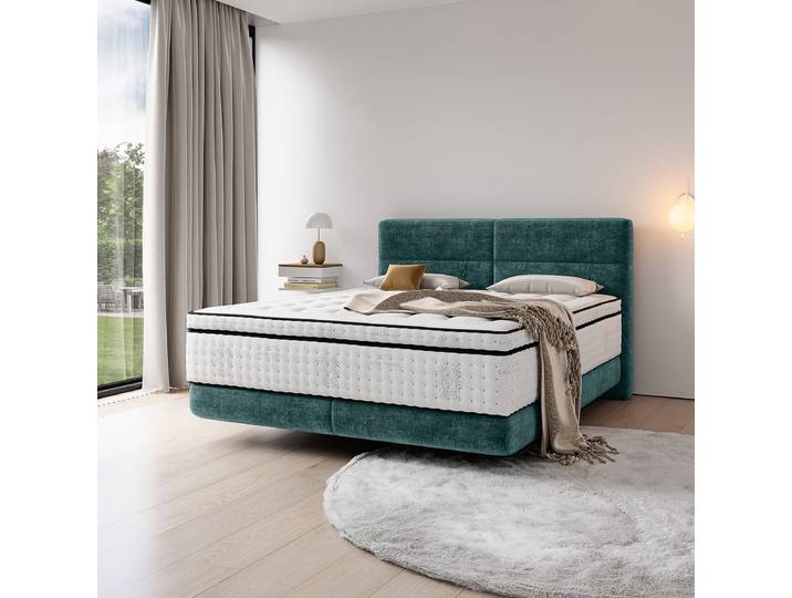 Lit boxspring Soncy 140 x 200cm Gamme chenille Bleu/Bleu pétrole