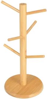 Youfap Market Bamboo Mug Rack With 6 Hooks, Tree Shaped Coffee & Tea Cup Holder beige