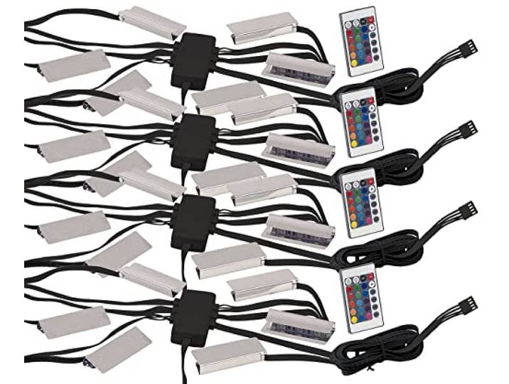 Lunartec Glasbeleuchtungen: 4er-Set LED-Glasbodenbeleuchtungen: 24 Klammern mit 72 RGB-LEDs (Glasboden Beleuchtung, Multicolor-Lampe)
