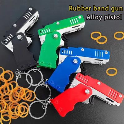 Modern Mode Marketplace Mini Folding Rubber Band Launcher Toy With Keychain red