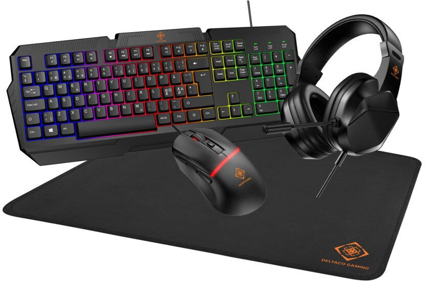 Deltaco 4-i-1 Gaming Sæt m. Headset / Tastatur / Mus / Musemåtte - Sort
