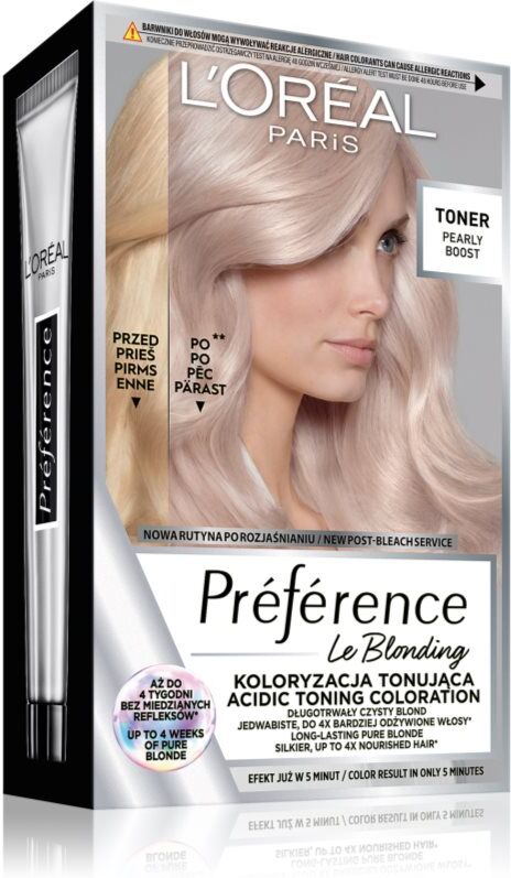 L’Oréal Paris Préférence Le Blonding Toner toningsfarve med en sur pH-værdi neutraliserer orange undertoner Skygge Pearly Boost 1 stk.