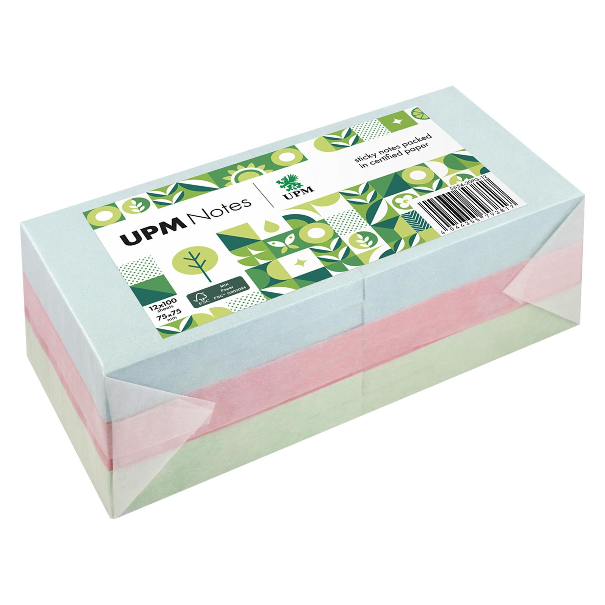 UPM Notes Haftnotiz 5654-20PG-12 Pastell 75x75mm 100Bl. sort. 12St. (75 x 75 mm) (5654-20PG-12)