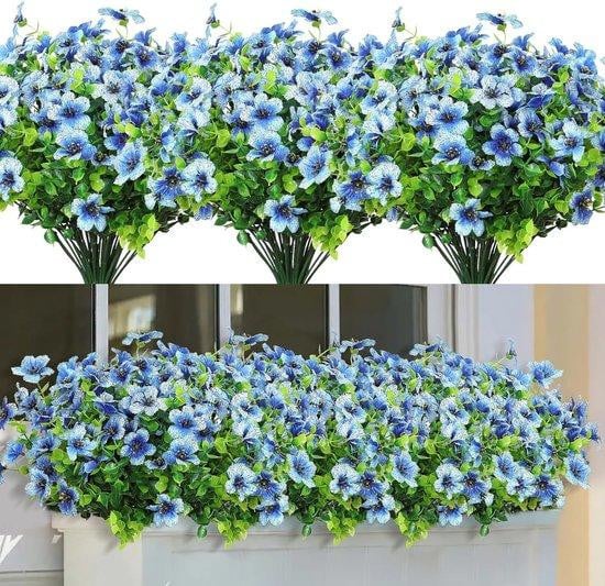 Unyqoos Kunstbloemen set, 8 bosjes, UV-bestendig - Donkerblauw