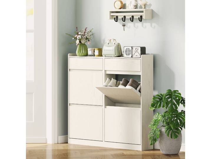 HOMCOM Meuble Chaussures 8 Paires 4 Tiroirs Blanc