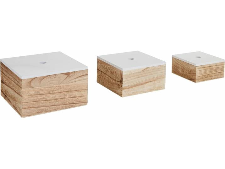 Aufbewahrungsbox ZELLER PRESENT, weiss (weiß), Paulownie, Aufbewahrungsboxen, Aufbewahrungsbox, 3er Set, Holz, weiss/natur