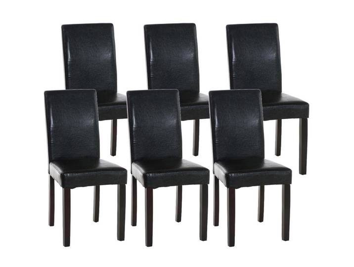 CLP Stuhl 6er Set Lederlook Schwarz, Holz, 41x91x47 cm, Esszimmer, Stuhl