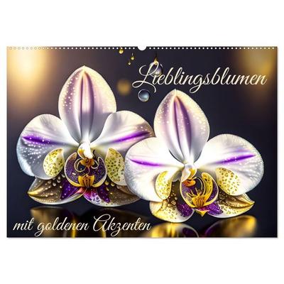 Lieblingsblumen mit goldenen Akzenten (Wandkalender 2026 DIN A2 quer), CALVENDO Monatskalender