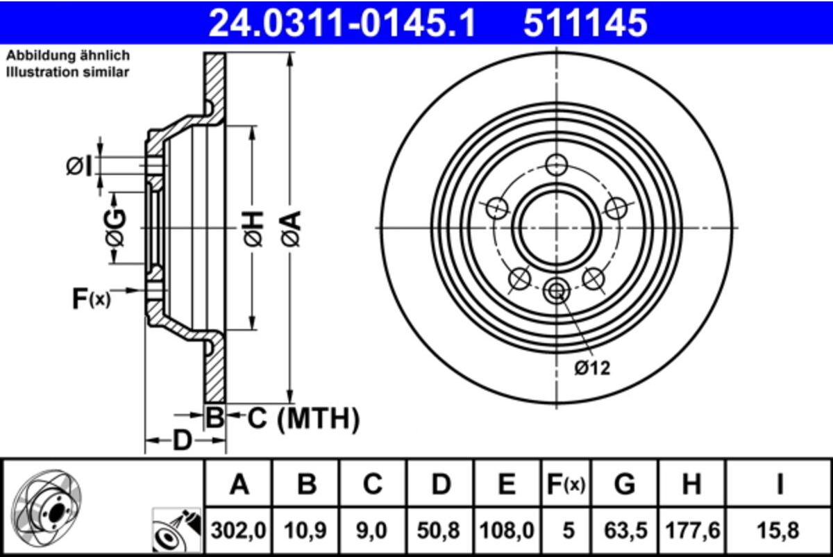 Bremsscheibe ATE PowerDisc 24.0311-0145.1, 1 Stück