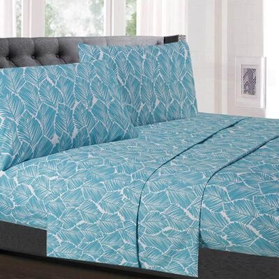 Sweet Home Collection Tropical Leaf 4 Piece Printed Sheet Set, Double Brushed Microfiber